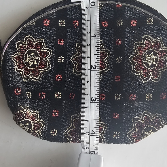 Black cream red textured boho mandala small makeup cosmetic Bag purse pouch - Picture 9 of 9